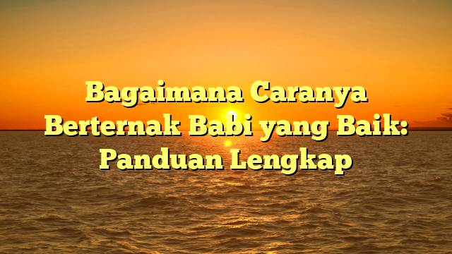 Bagaimana Caranya Berternak Babi yang Baik: Panduan Lengkap